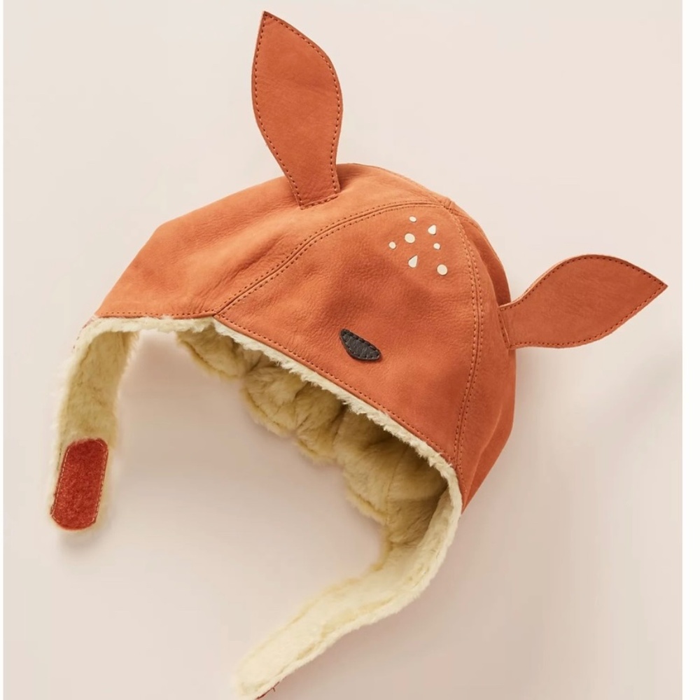 NWT Anthropologie Donsje Kids KAPI Winter Leather Hat Size SMALL Deer 3 6 9 12 m - Picture 2 of 14